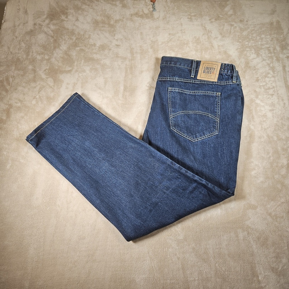 Liberty Blues Mens Big 46 38 Indigo Relaxed Fit Elastic Waist Jeans